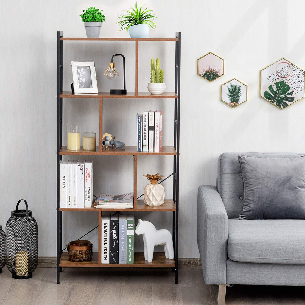5-Tier Wood Bookshelf with Metal Frame N224056