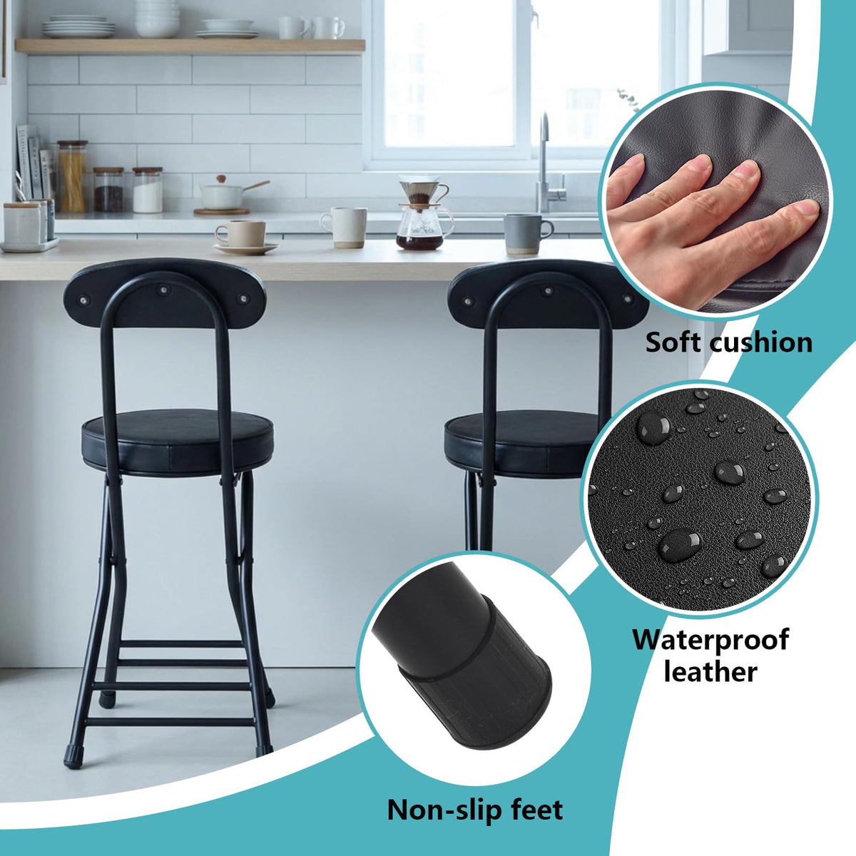 Cushioned Black Folding Stool W922