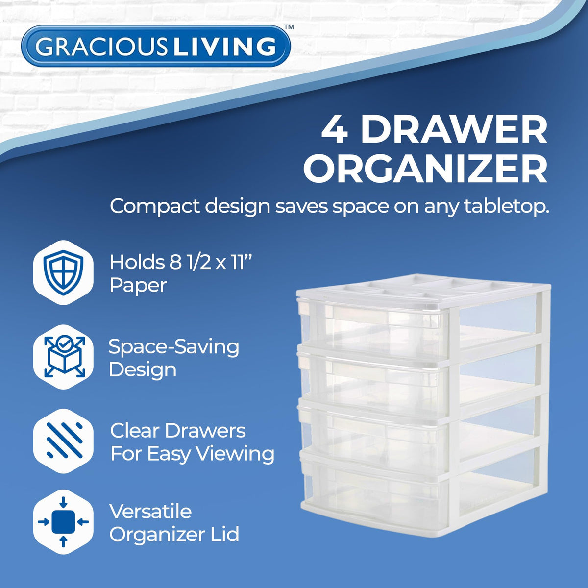 4-Tier White Plastic Drawer Organizer C910