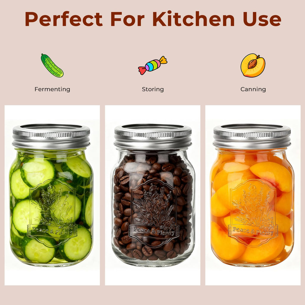 16oz 12 Pack Mason Jars with Airtight Lids U5647