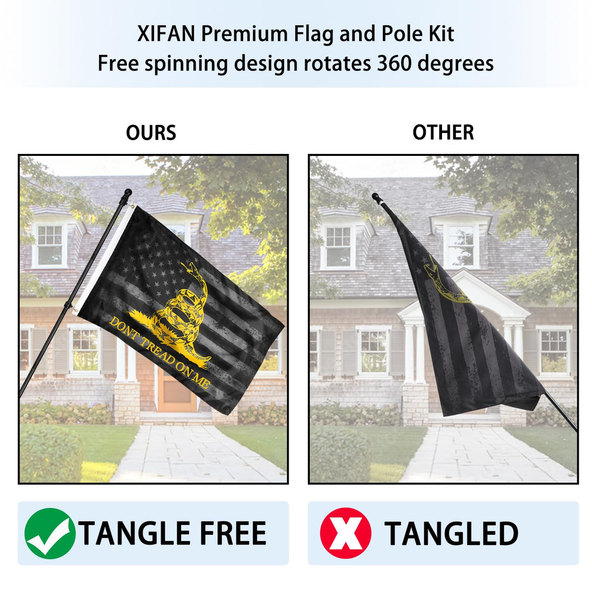 6ft Stainless Steel Spinning Flag Pole with 3x5 ft Double Sided Flag J80429
