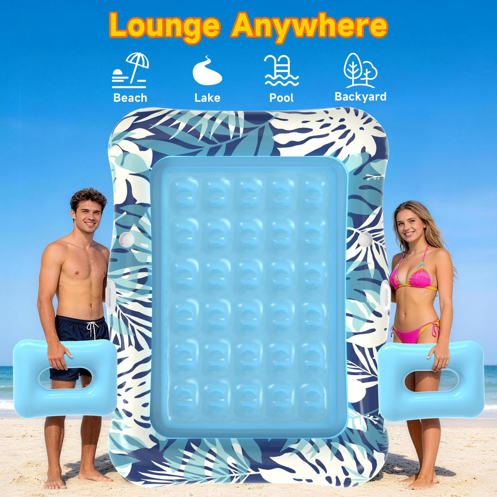 75"x64" XXL Inflatable Tanning Pool Lounger Float with Pillow Blue X667851