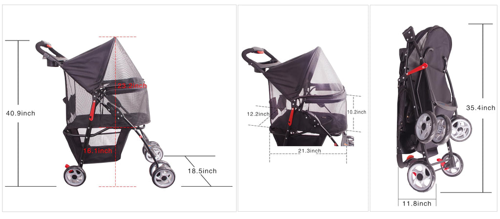 4 Wheels Pet Stroller with Storage Basket P22511