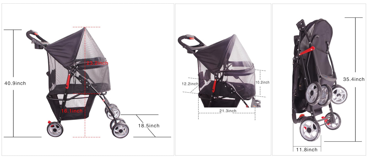 4 Wheels Pet Stroller with Storage Basket P22511