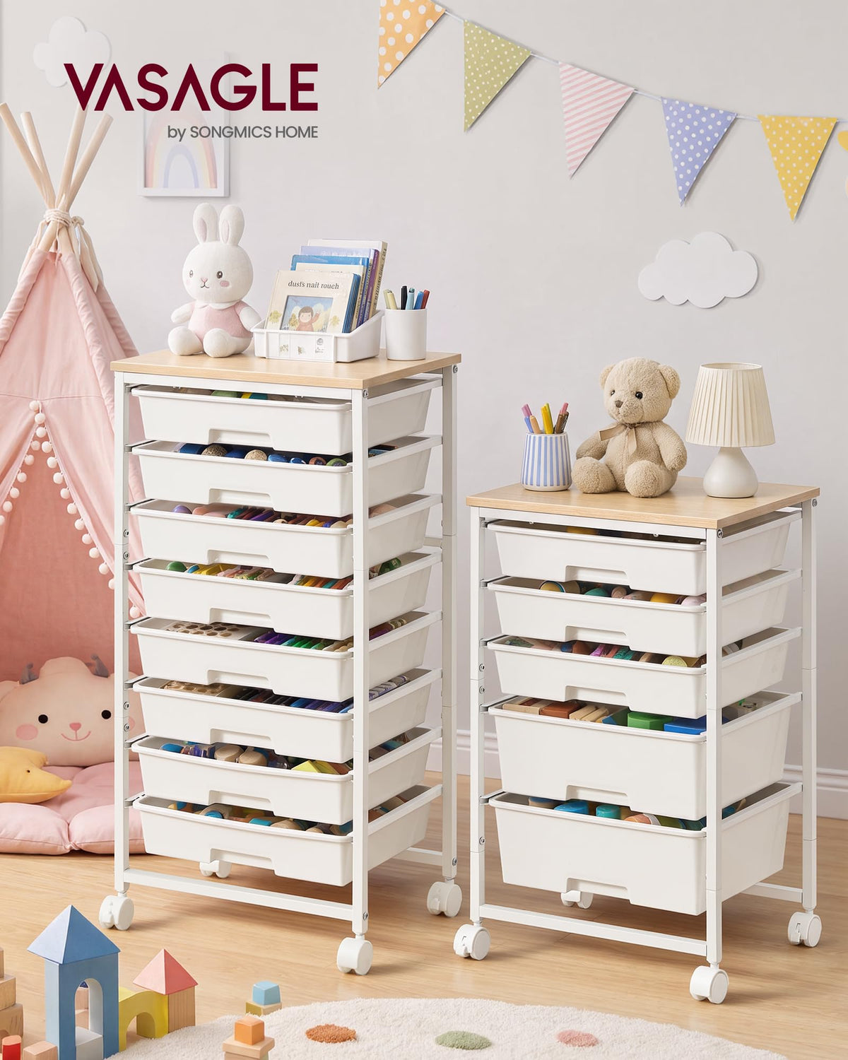 White 5 Drawers Rolling Cart Z142