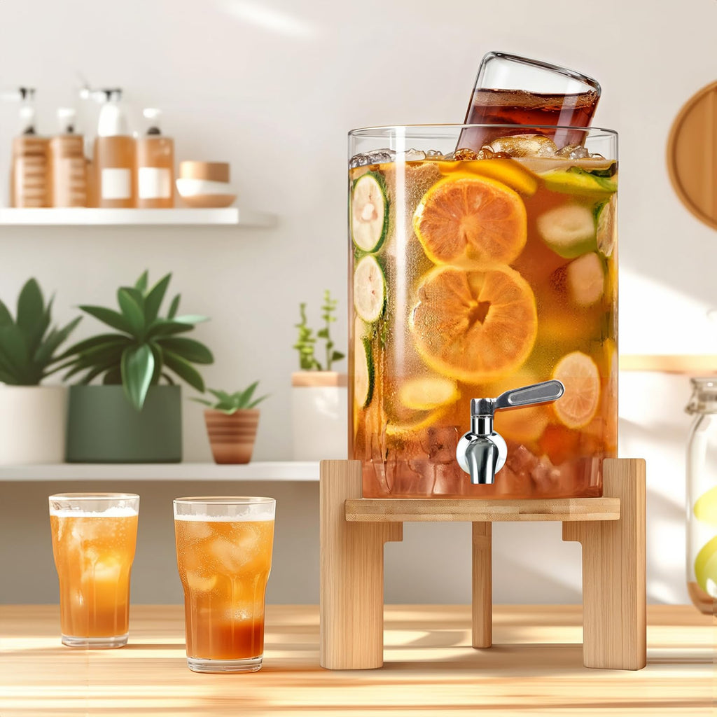 2.1 Gallon Glass Beverage Dispenser with Stand O5488