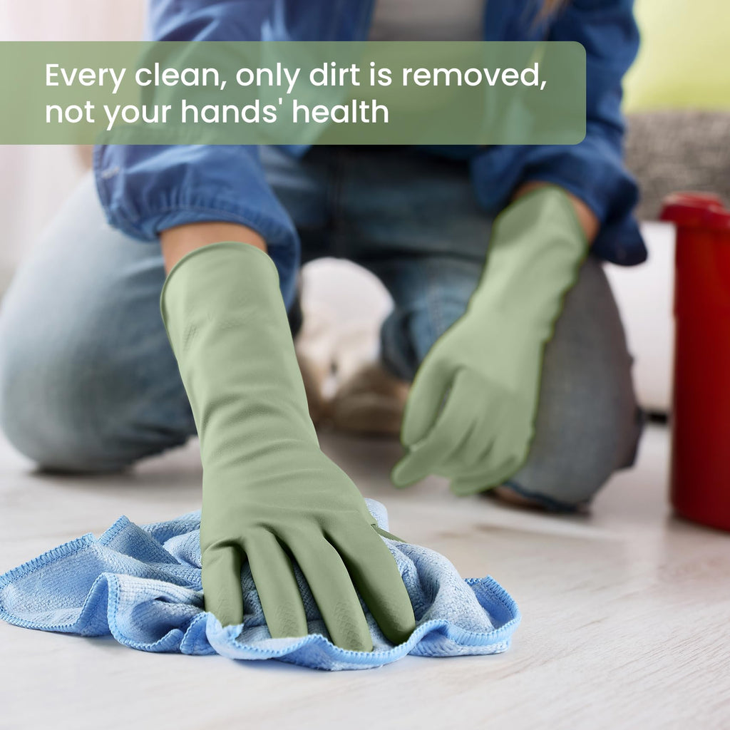 4 Pairs Reusable Rubber Cleaning Gloves with Flocked Lining and Non-Slip Grip F84369