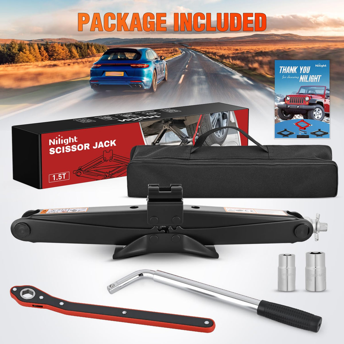 1.5 Ton Scissor Jack with Ratchet Lug Wrench J216326