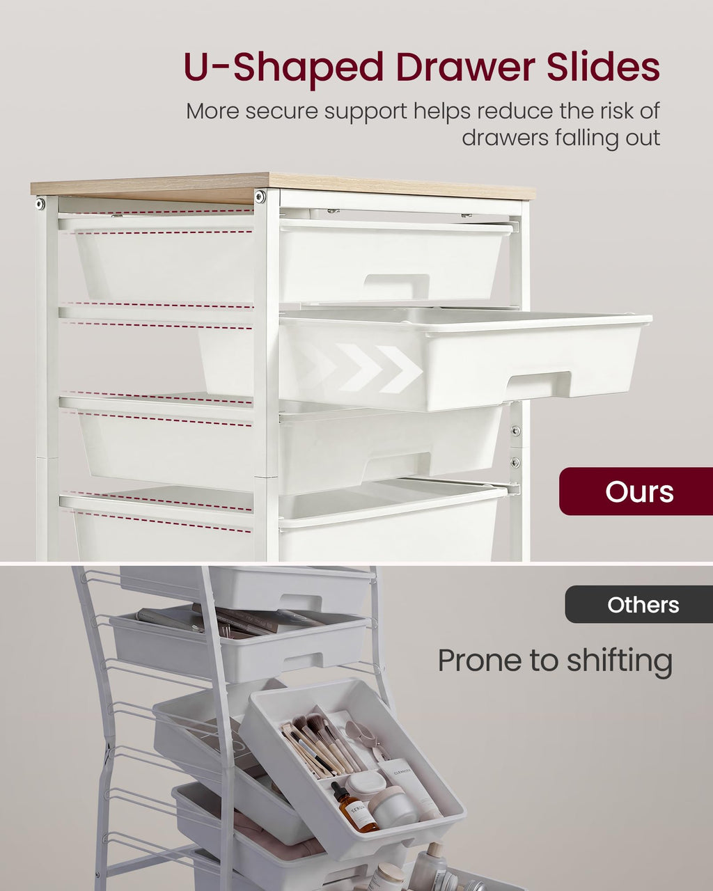 White 5 Drawers Rolling Cart Z142