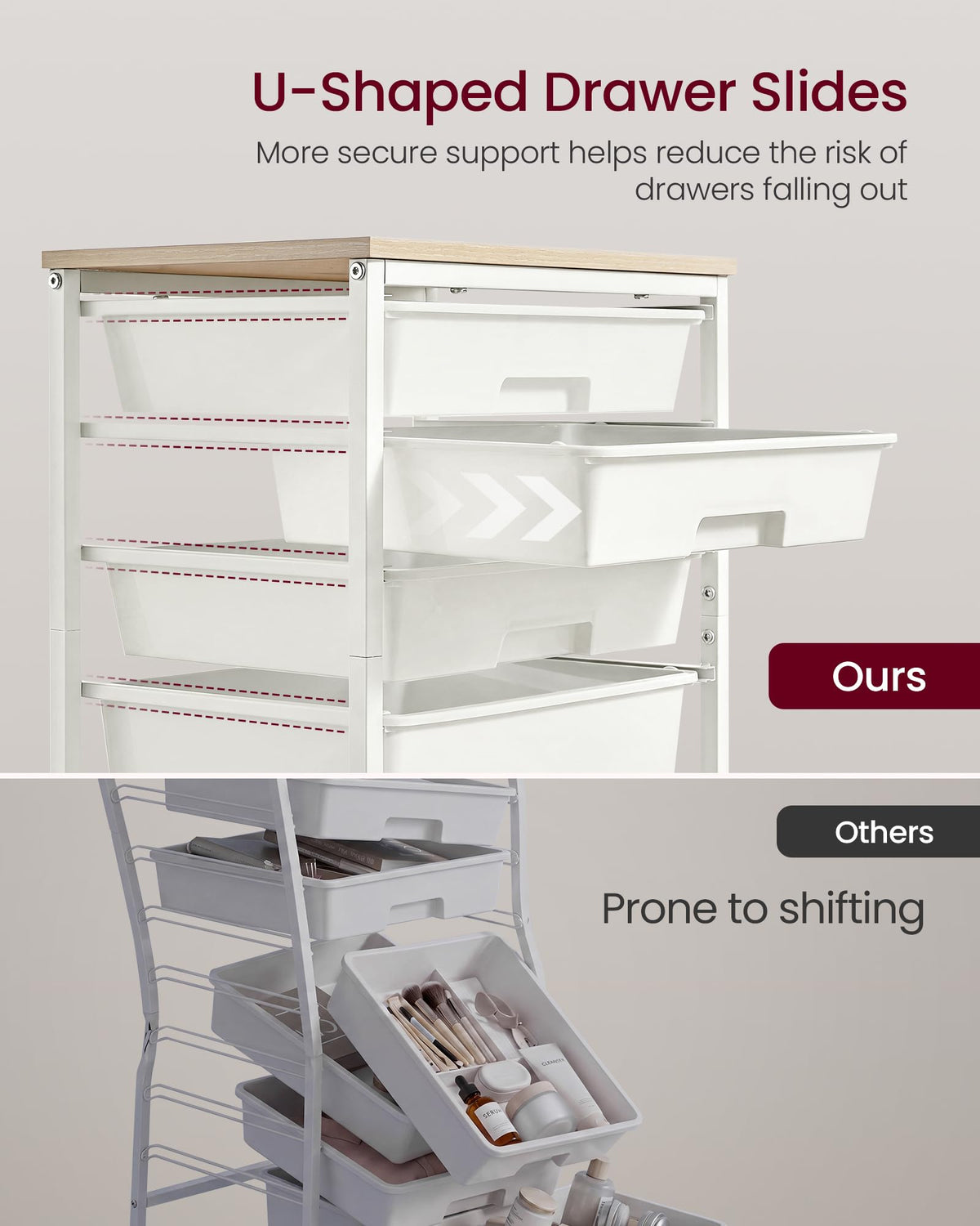 White 5 Drawers Rolling Cart Z142