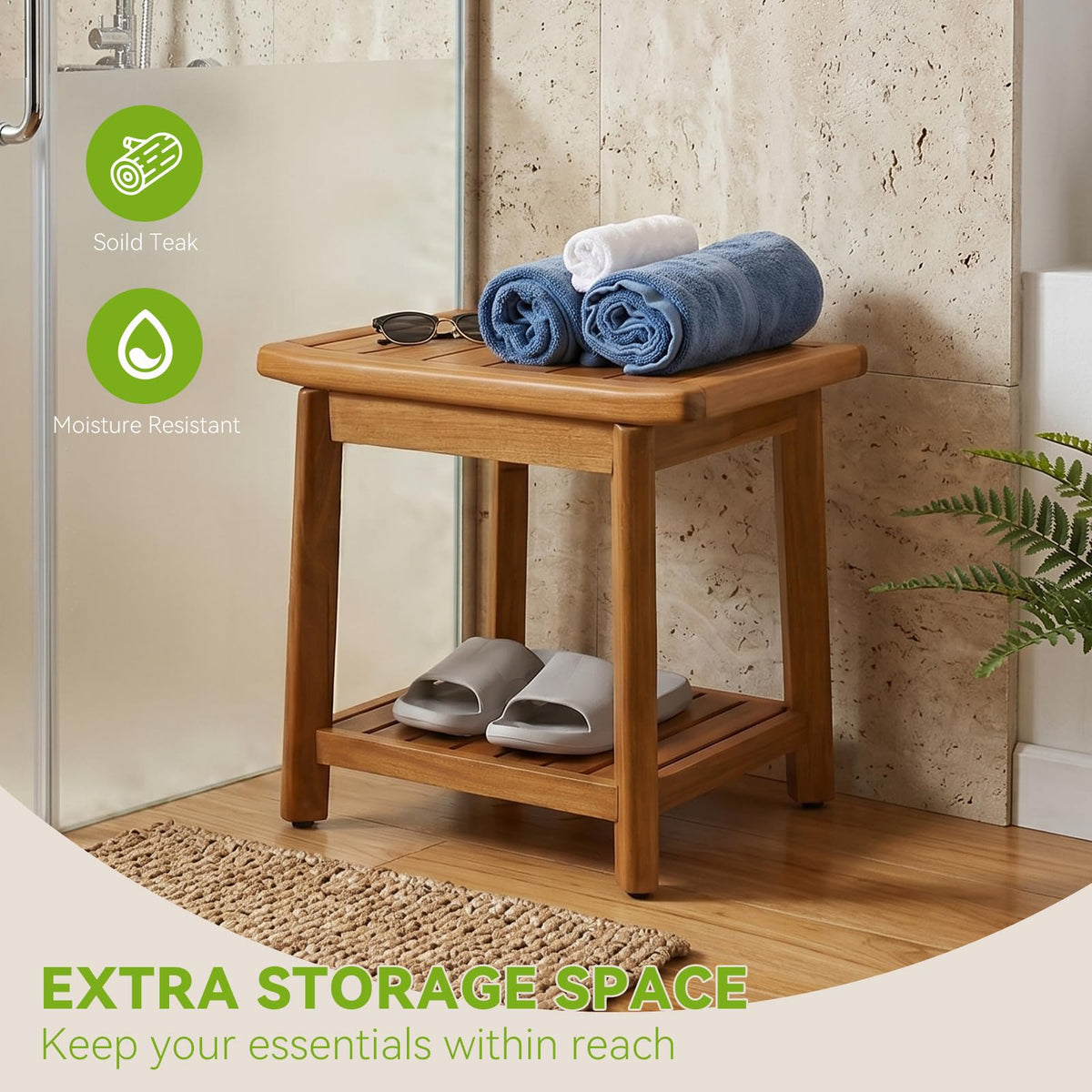 Waterproof Wooden Teak Shower Bench A135