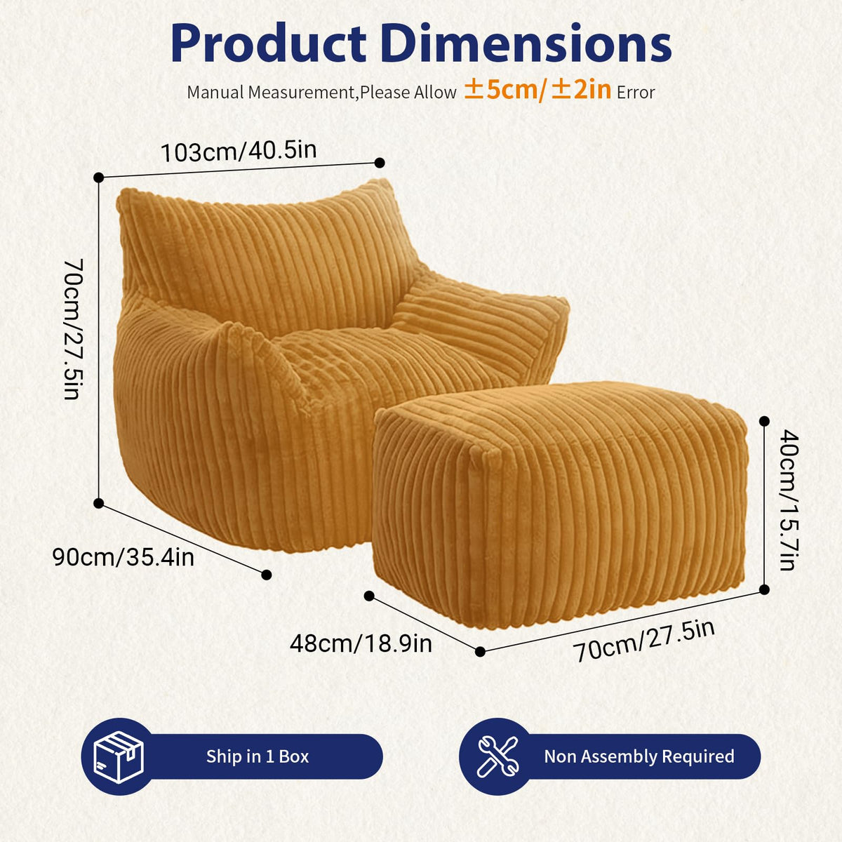 Large Yellow Bean Bag Chair with Footrest E96724