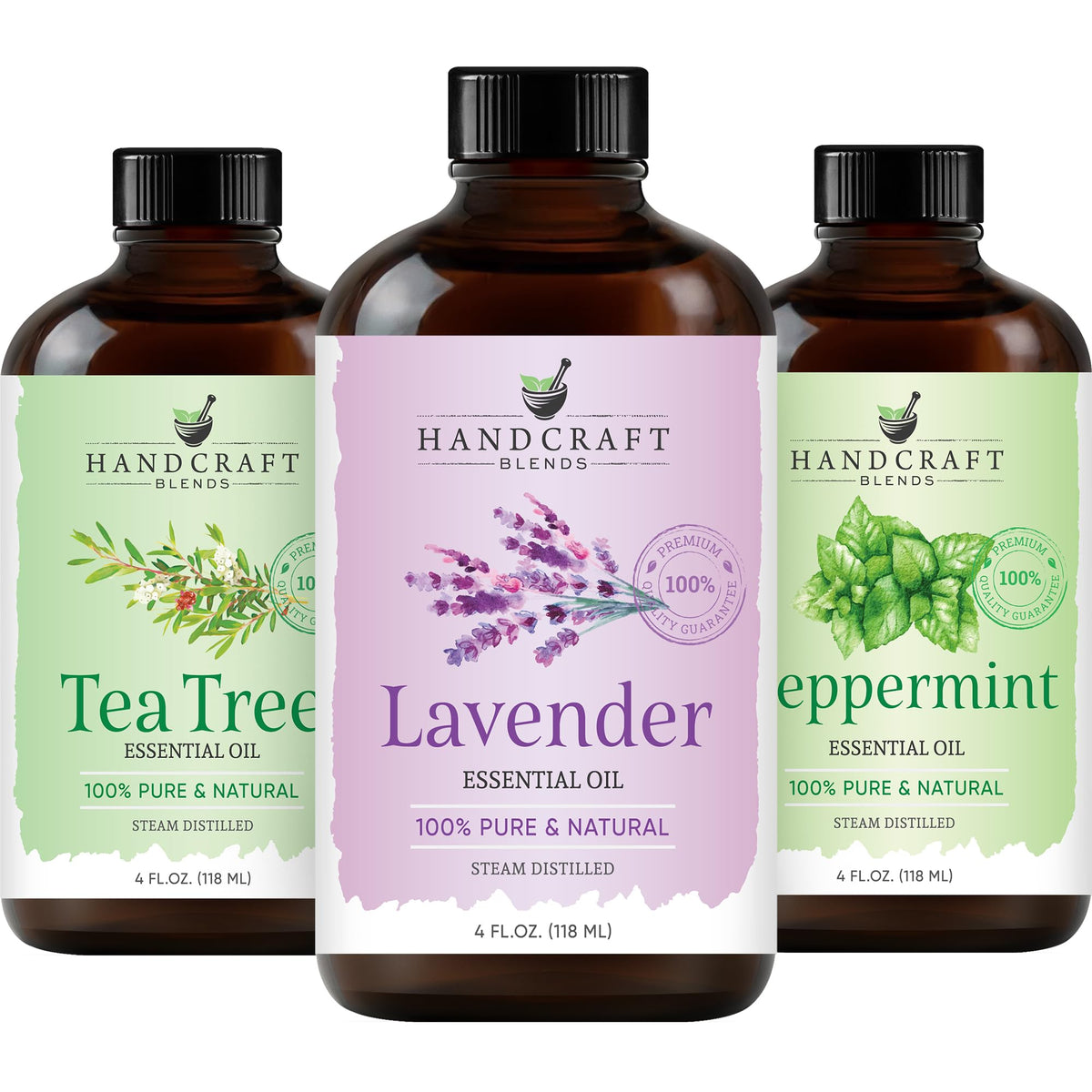 Peppermint Tea Tree Lavender Essential Oil Set 4 Fl. Oz I318