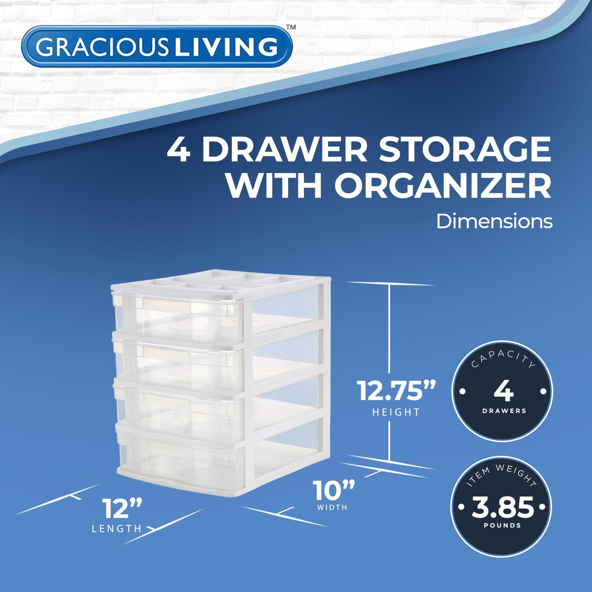 4-Tier White Plastic Drawer Organizer C910
