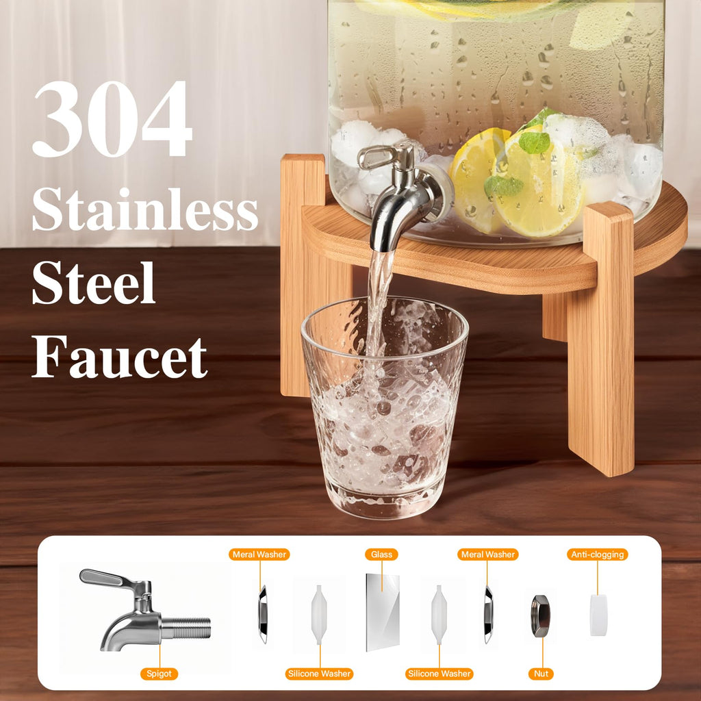 2.1 Gallon Glass Beverage Dispenser with Stand O5488