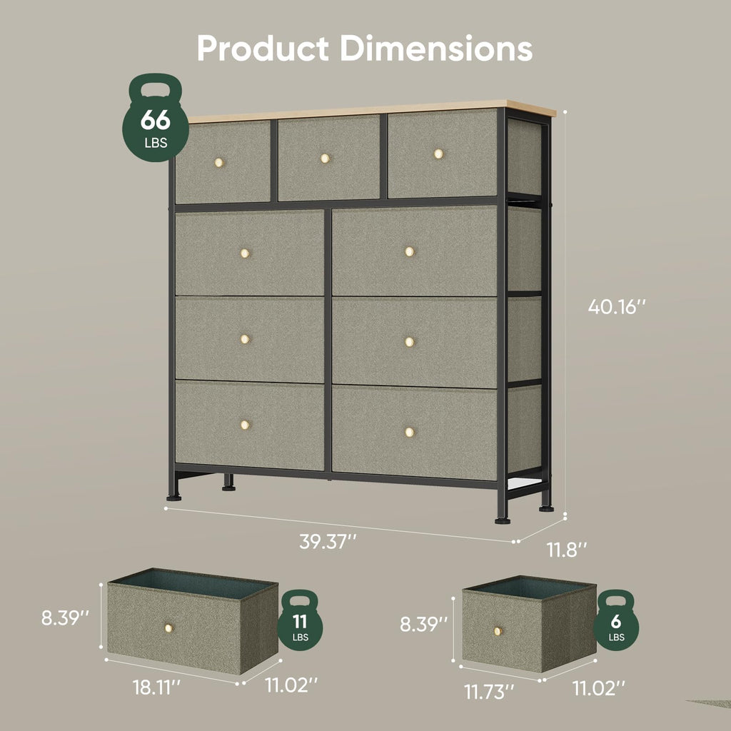 Fabric 9 Drawers Dresser M7490