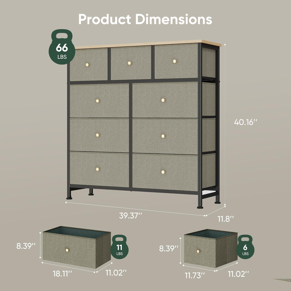 Fabric 9 Drawers Dresser M7490