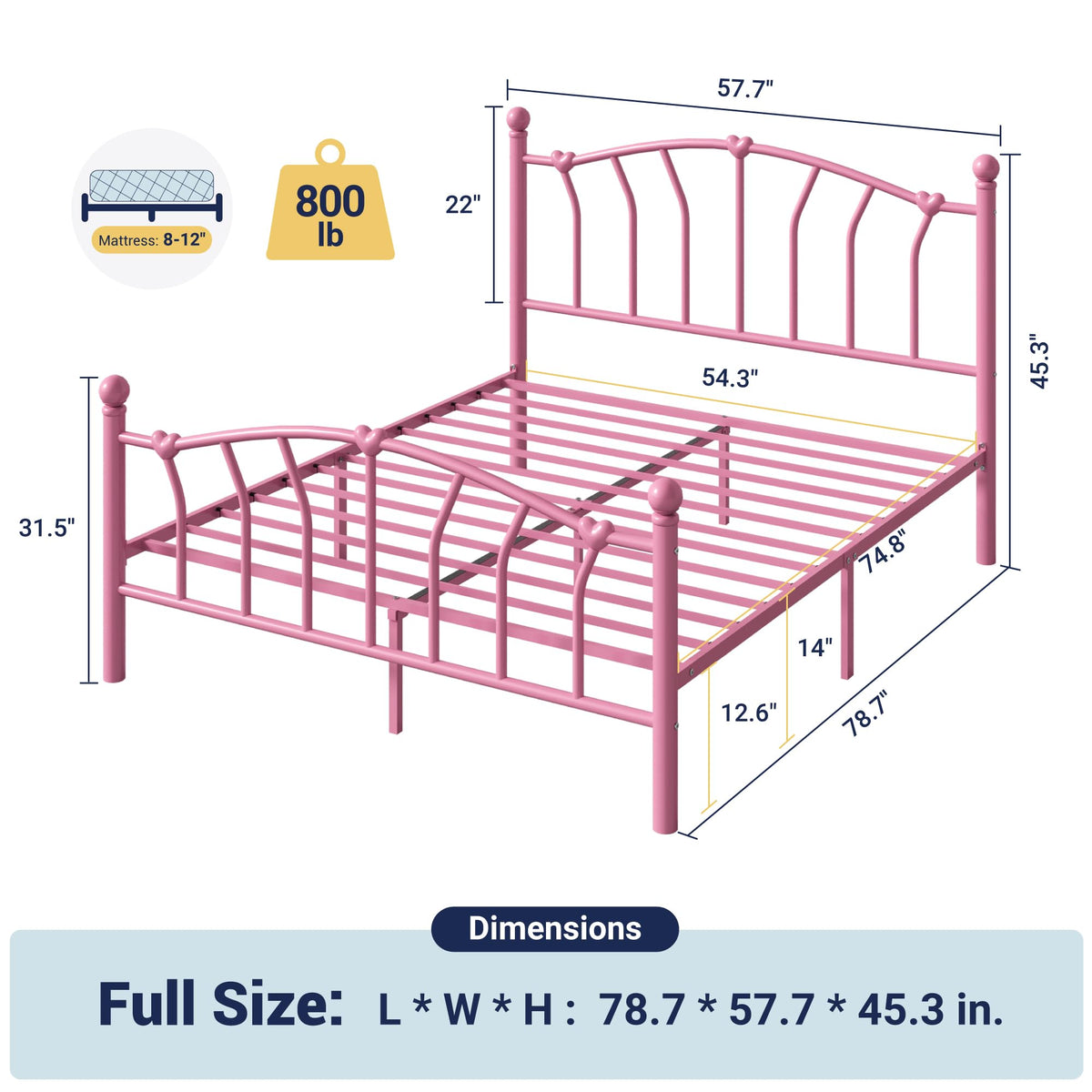 Full Size Pink Metal Platform Bed Frame C811991