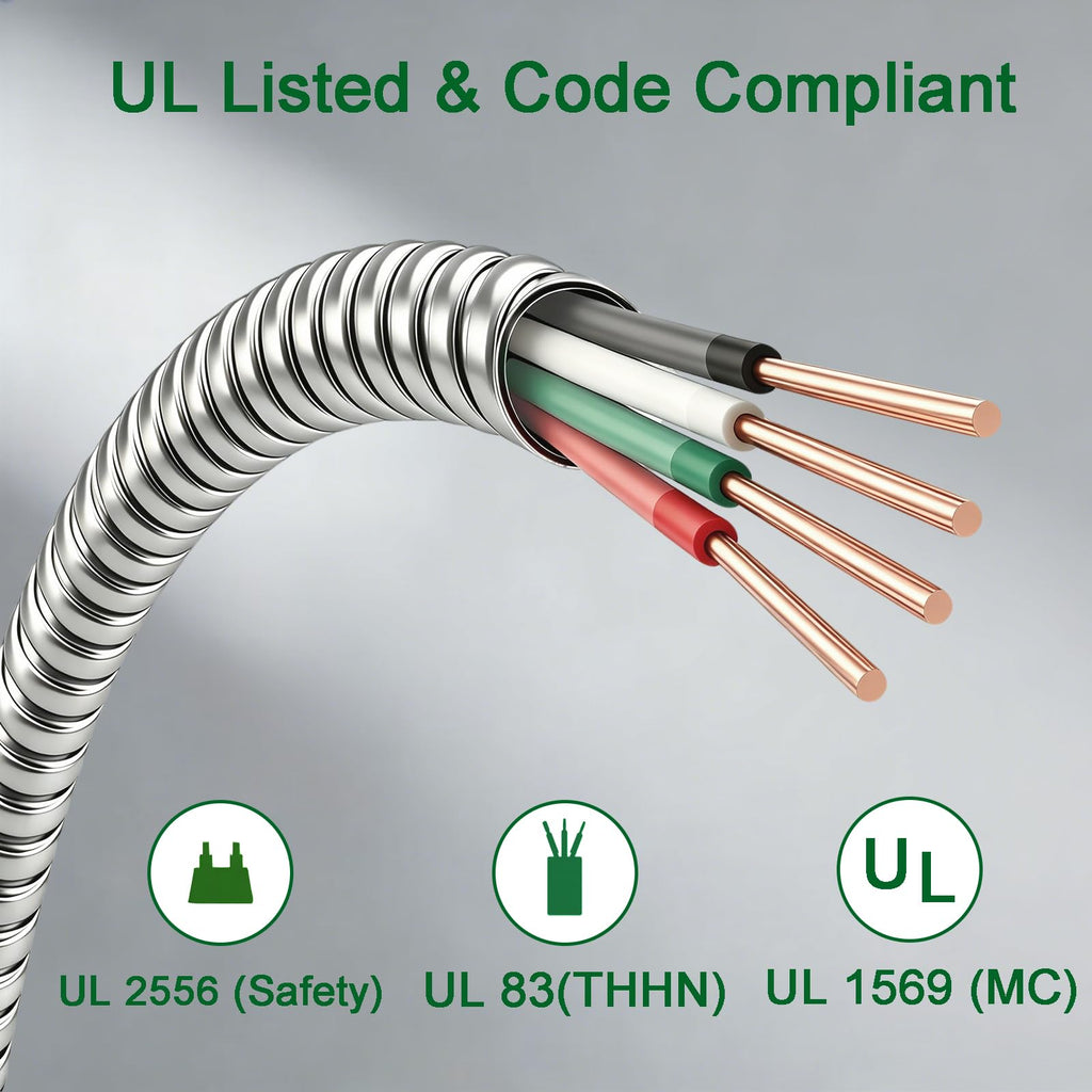10 AWG Metal Clad Cable with Ground 50FT I6441