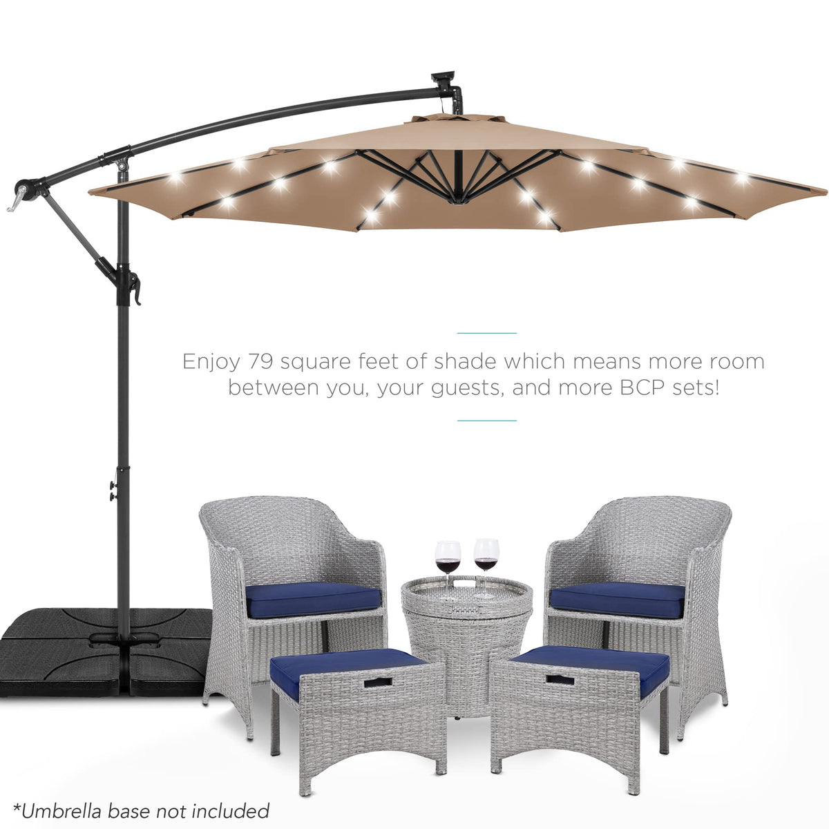 10ft Solar LED Offset Cantilever Patio Umbrella T390853