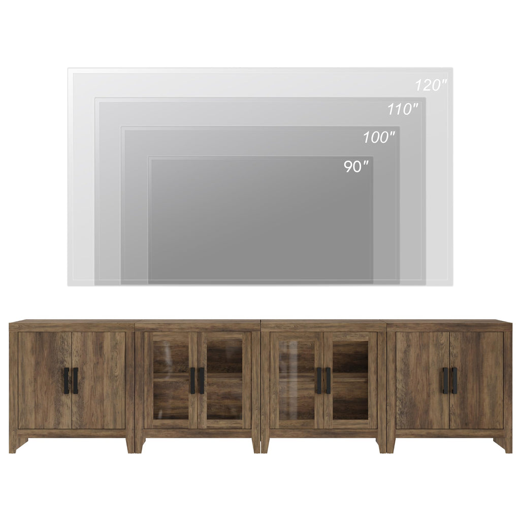 Brown Wood TV Stand with Storage and Glass Doors G2267