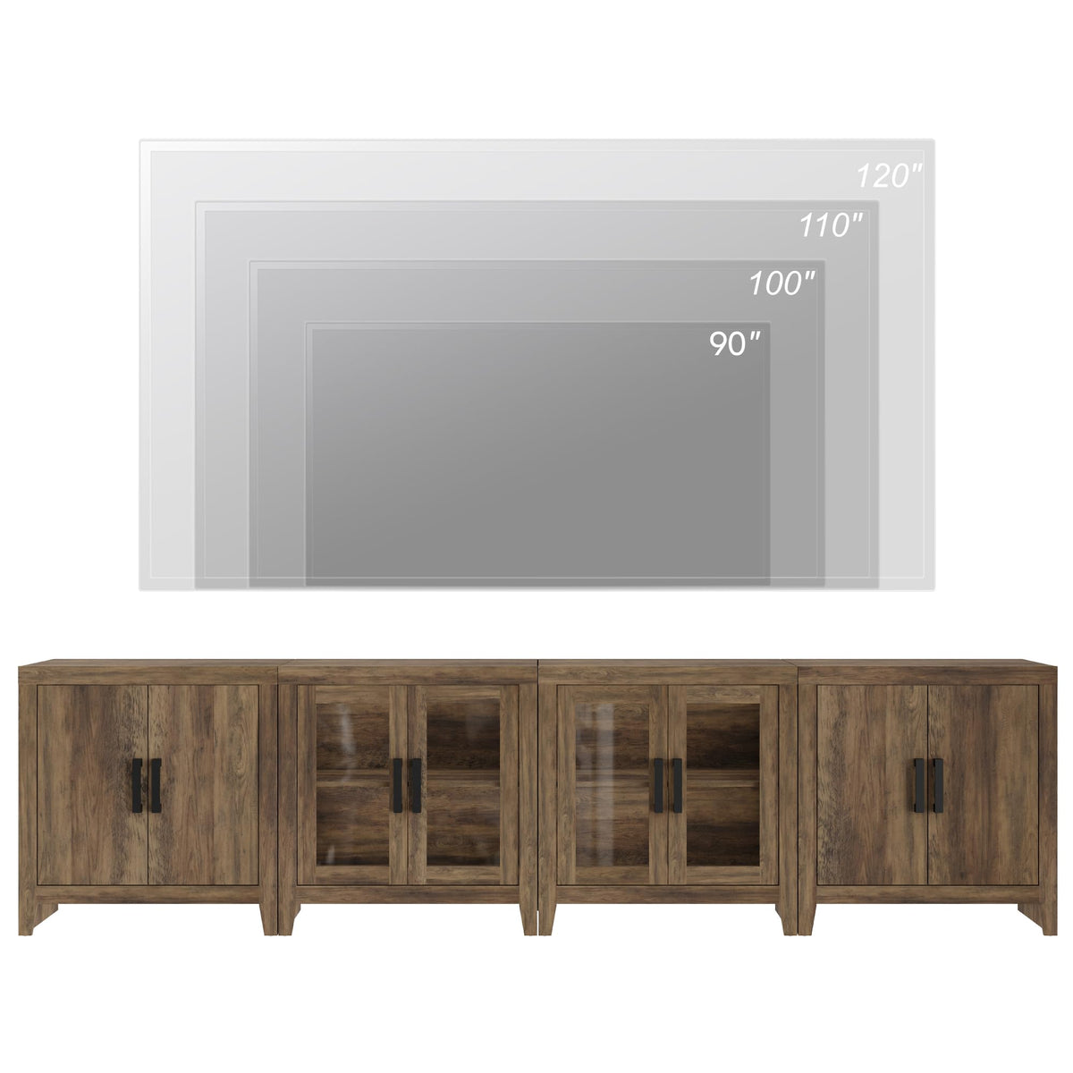 Brown Wood TV Stand with Storage and Glass Doors G2267
