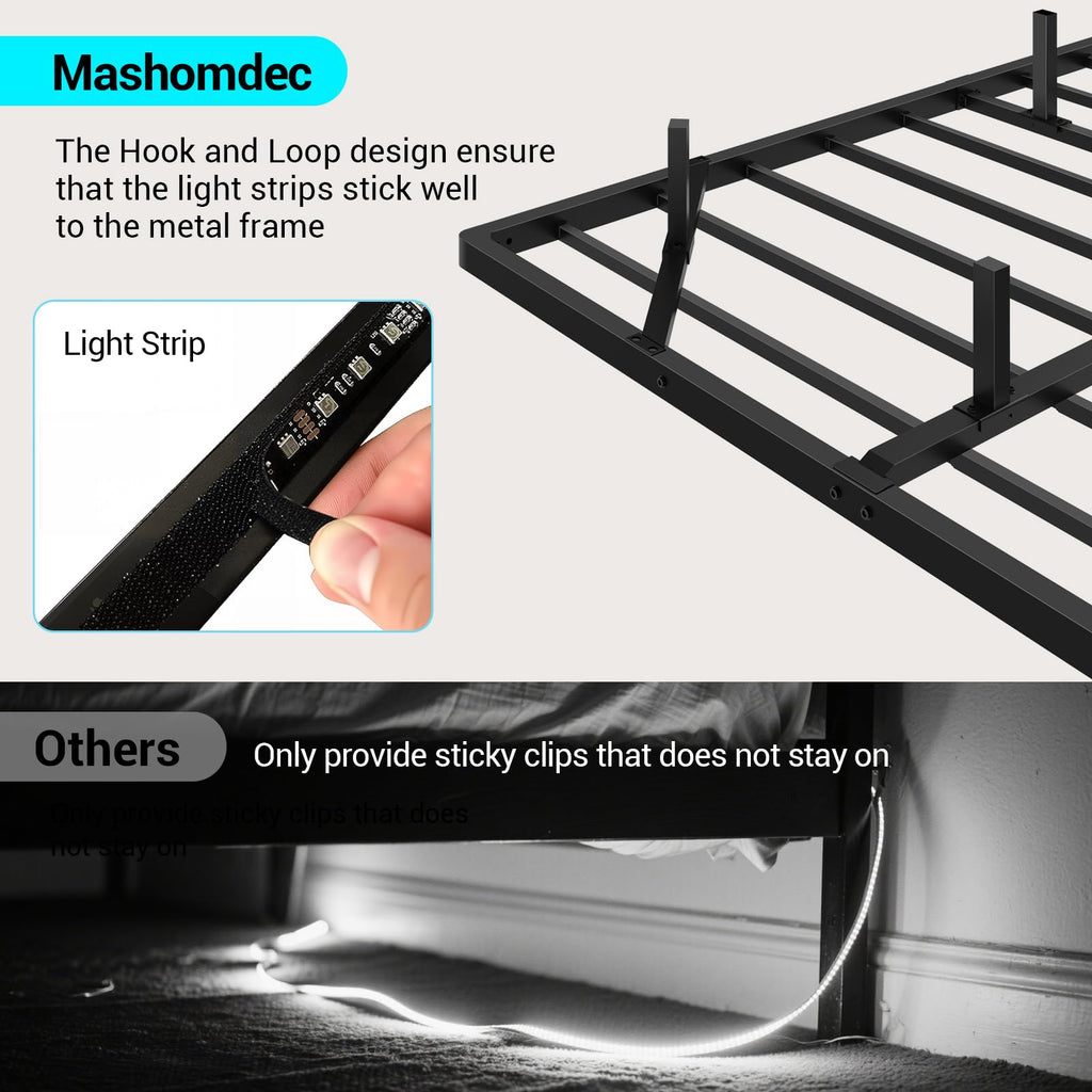 Full Size Metal Platform Bed Frame with LED Lights & Charging Station J144
