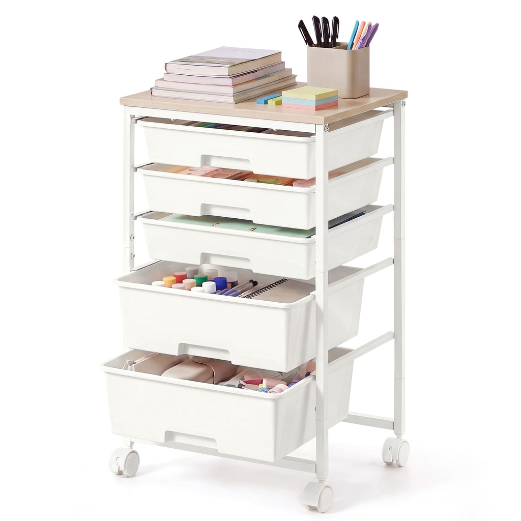 White 5 Drawers Rolling Cart Z142