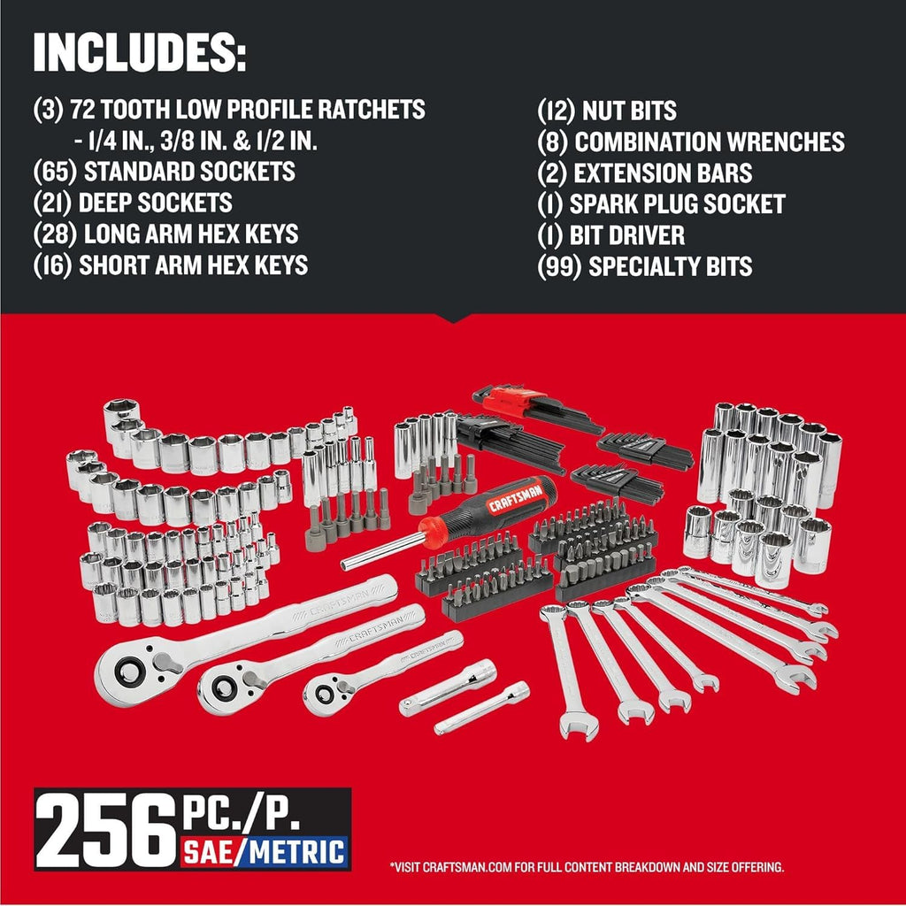 256-Piece Mechanics Hand Tool and Socket Set with 2-Drawer Tool Box I331040