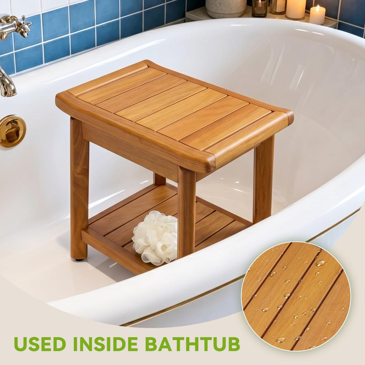 Waterproof Wooden Teak Shower Bench A135