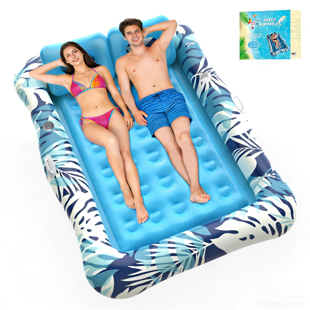 75"x64" XXL Inflatable Tanning Pool Lounger Float with Pillow Blue X667851
