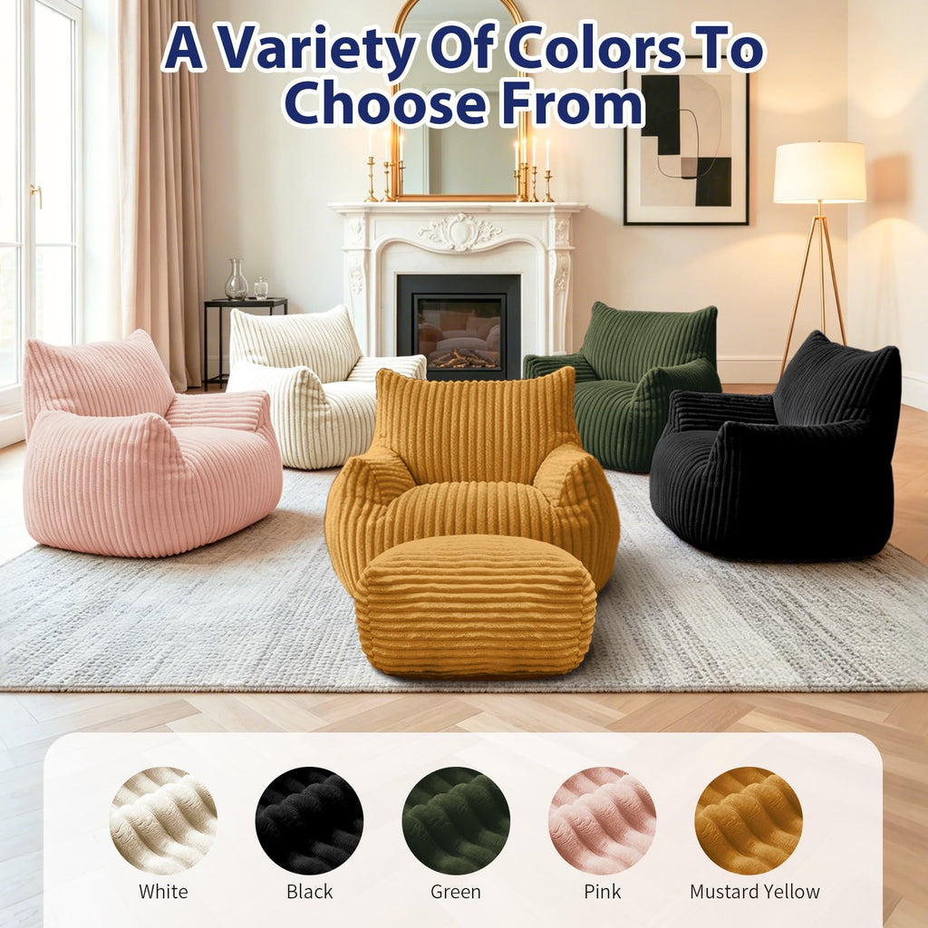 Large Yellow Bean Bag Chair with Footrest E96724