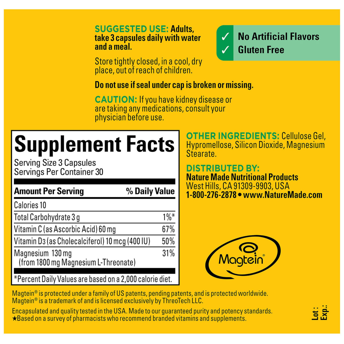Magnesium L-Threonate with Vitamin C & Vitamin D3, 90 Capsules N1657
