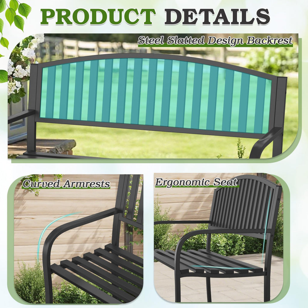 50" Weatherproof Metal Outdoor Bench C38394