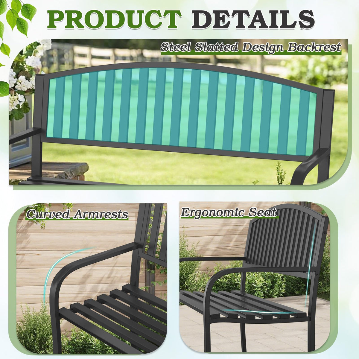 50" Weatherproof Metal Outdoor Bench C38394