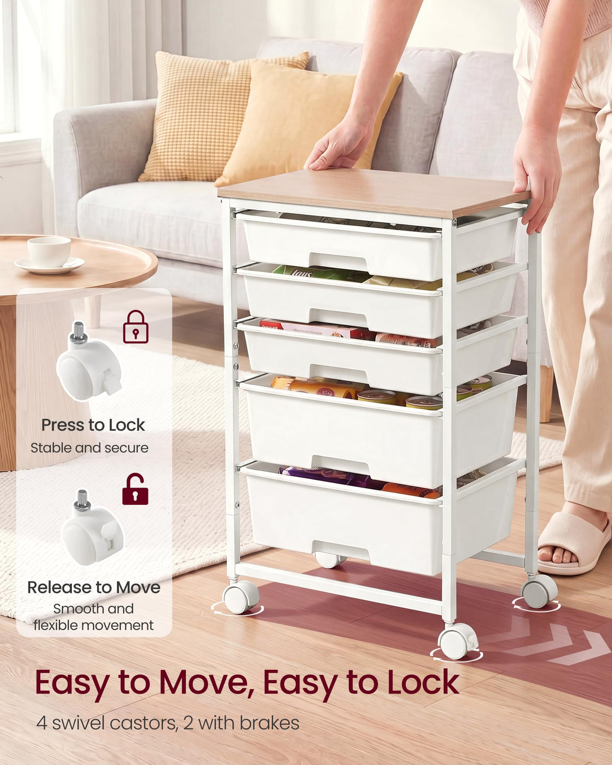 White 5 Drawers Rolling Cart Z142