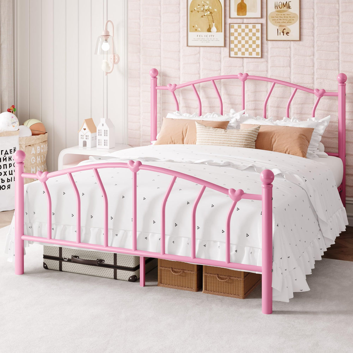 Full Size Pink Metal Platform Bed Frame C811991
