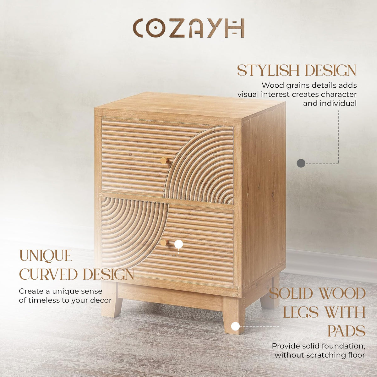 2 Drawer Wood Nightstand X7347