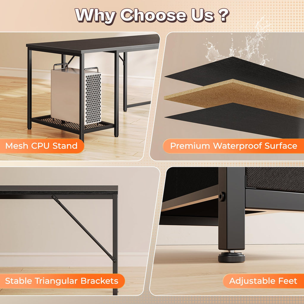 66" L Shaped Gaming Desk with LED Lights & Power Outlets U3042