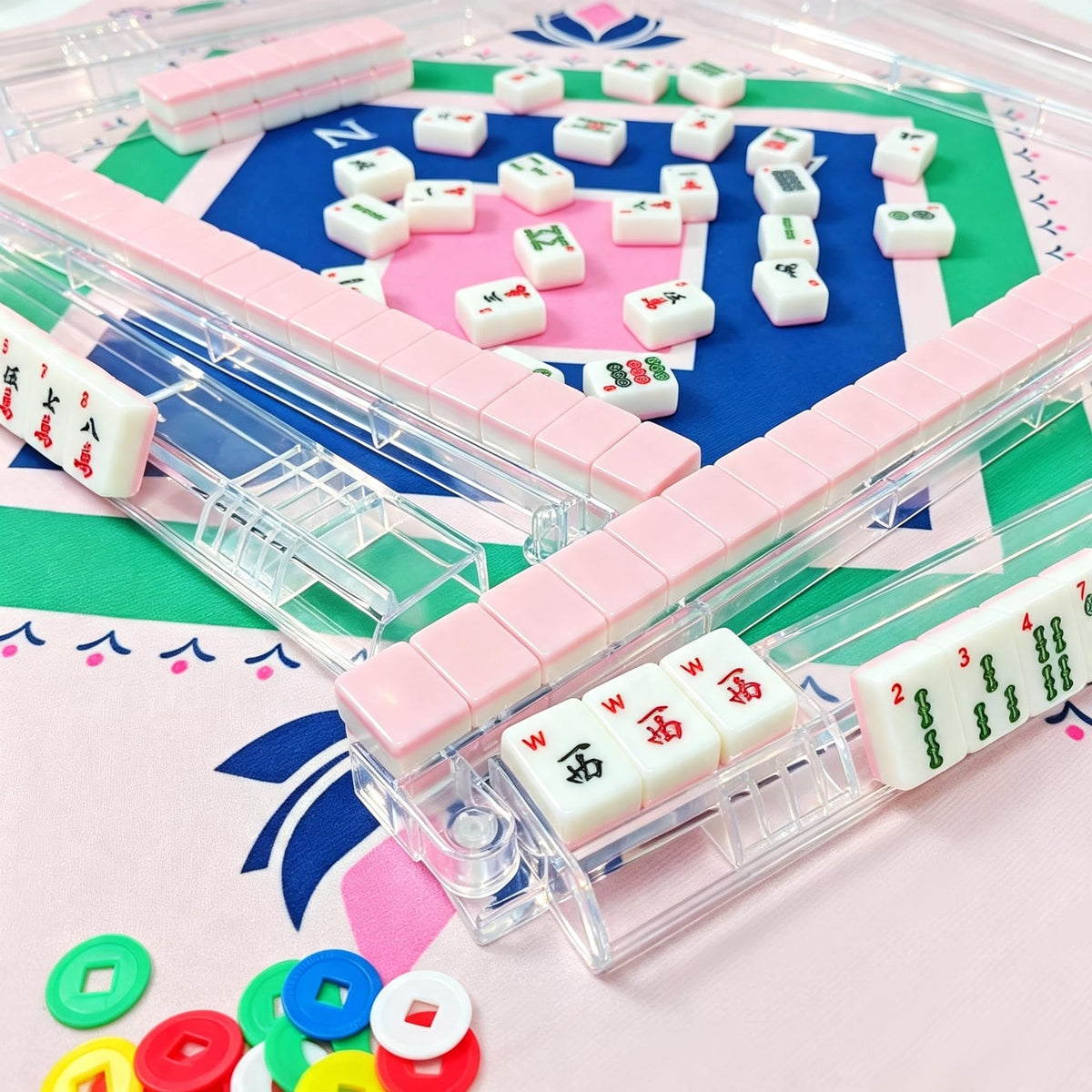 Clear Acrylic Mahjong Racks with Pushers Set of 4 L49185