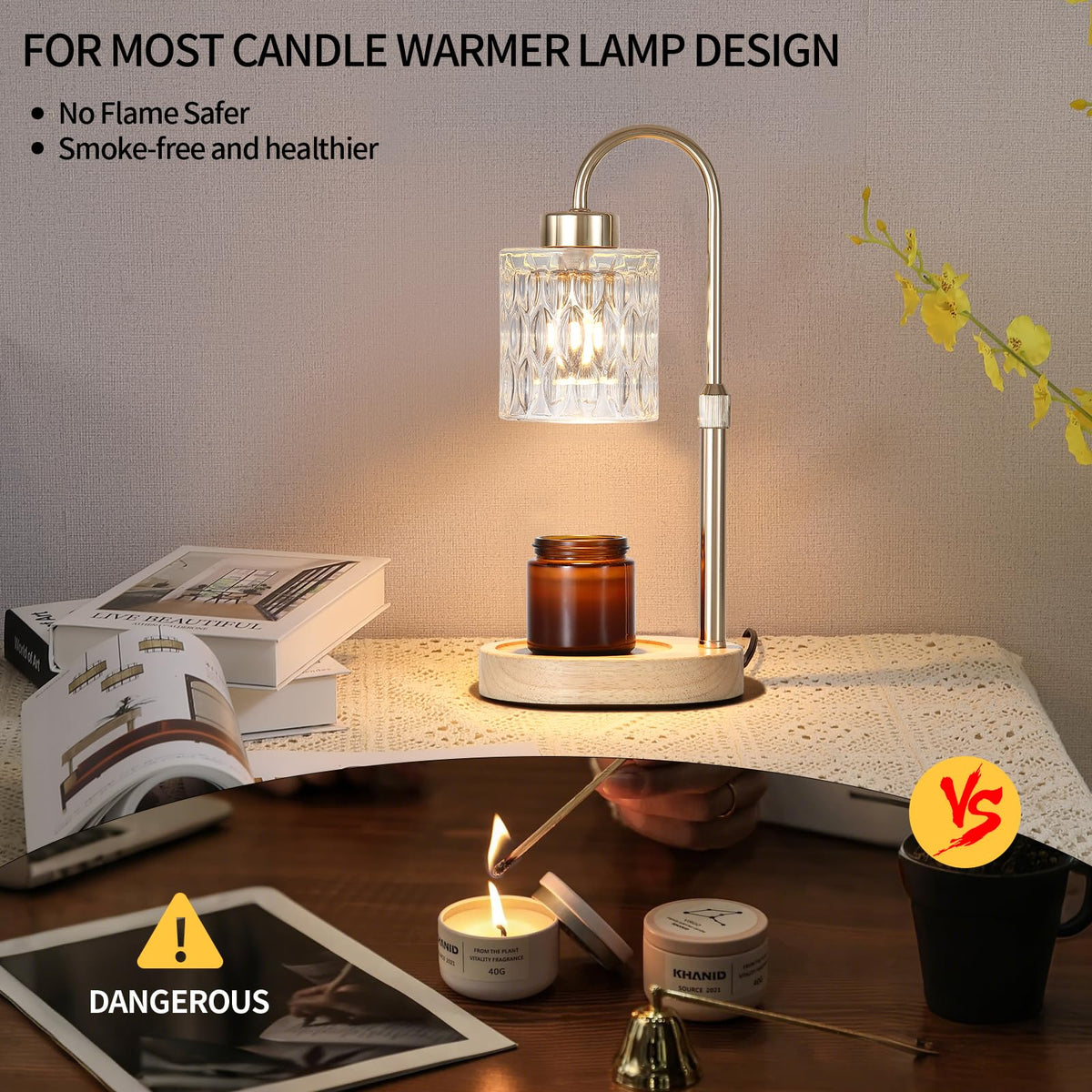 Gold Candle Warmer Lamp with Dimmer and Timer S79385