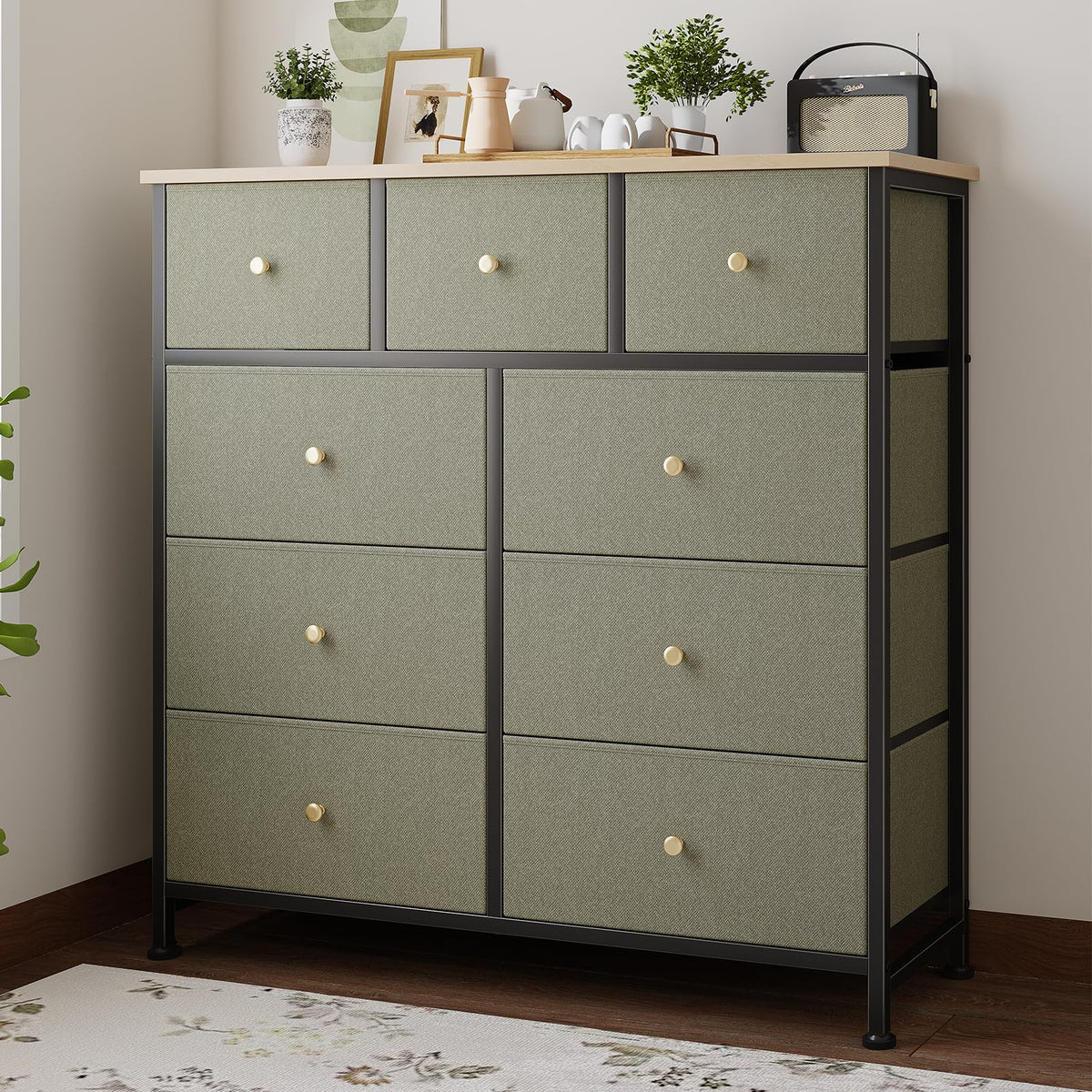 Fabric 9 Drawers Dresser M7490