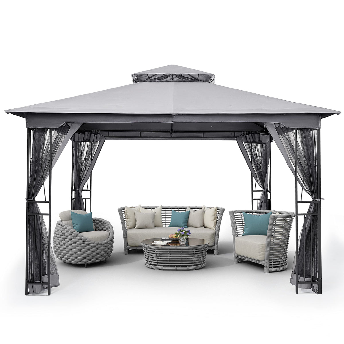 10' X 12' Outdoor Patio Gazebo with Double Roof and Mosquito Netting K90092