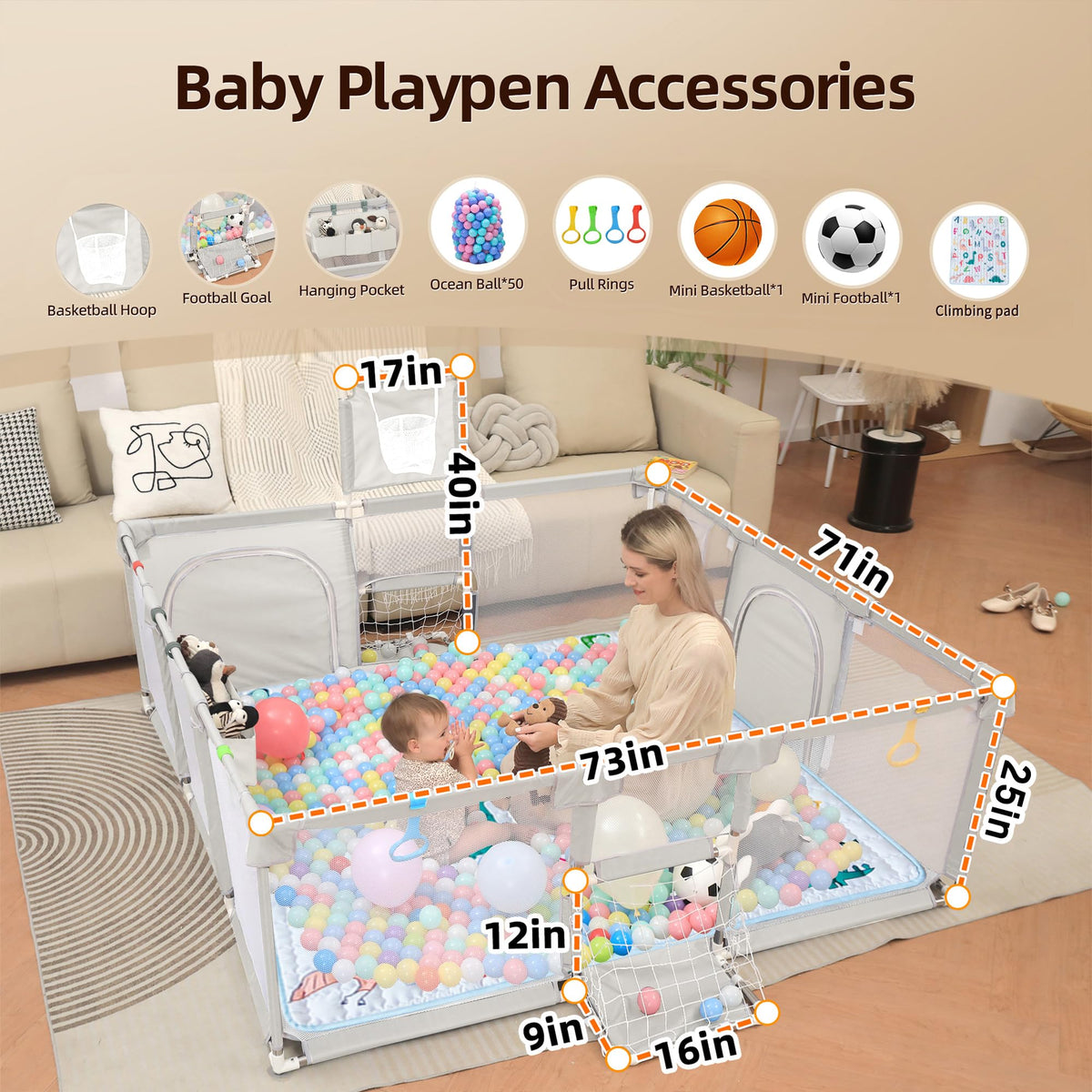 Baby Playpen with Mat 73"x71" B523739