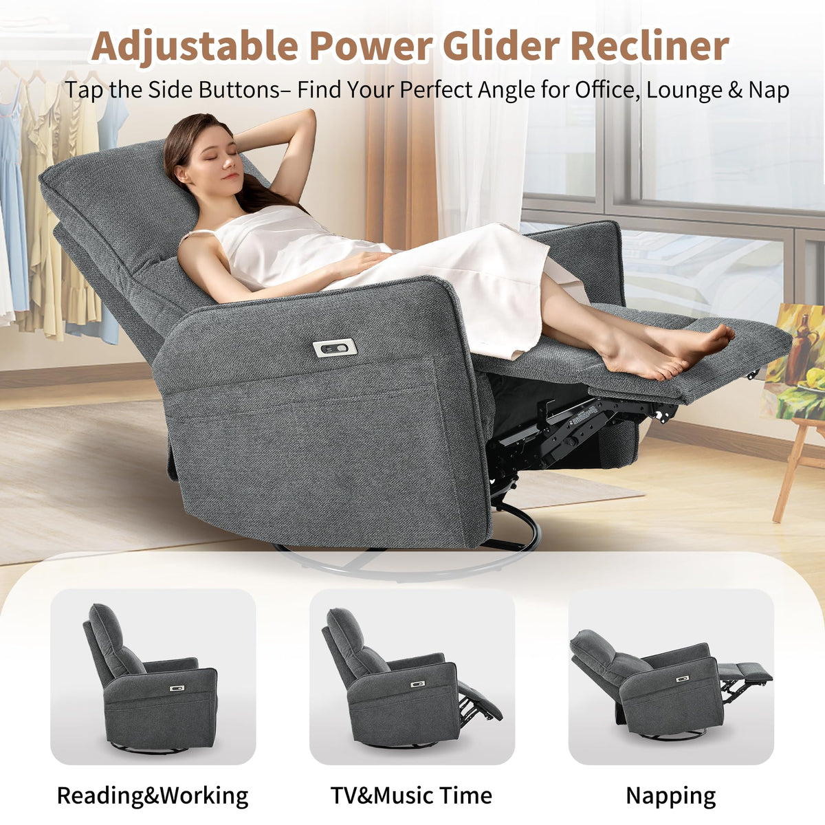 Power Swivel Rocker Recliner Chair Dark Gray N78328