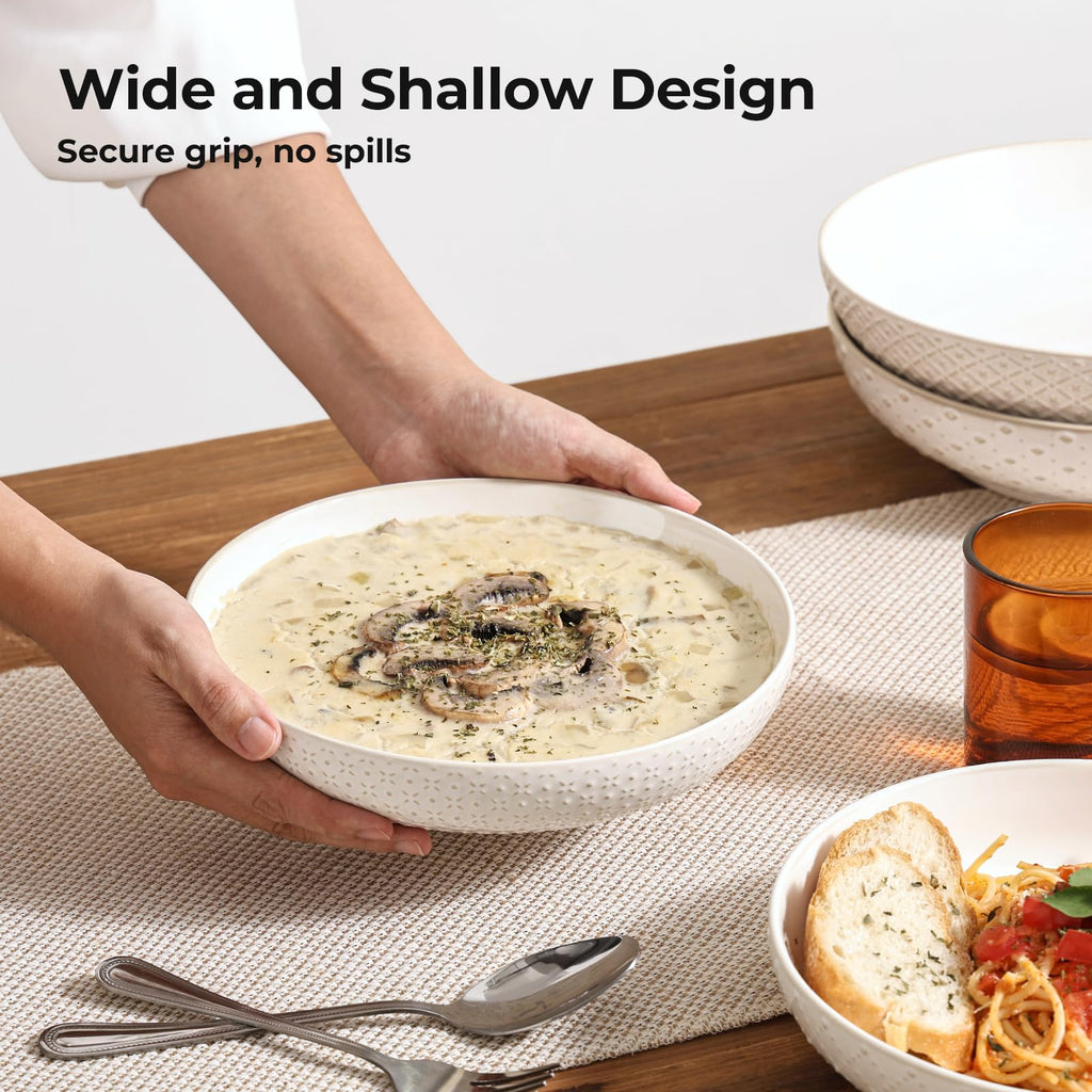 8.5" Ceramic Pasta Bowls Set of 4, 30 oz Soft White S5143