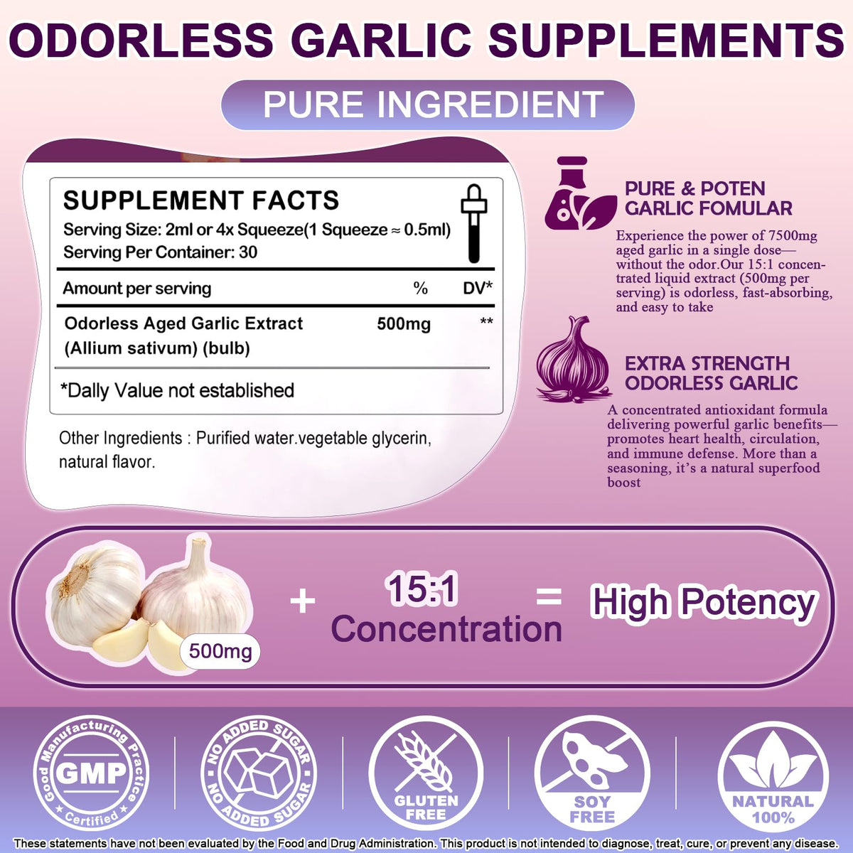 Organic Odorless Garlic Extract Liquid Drops 500mg W326