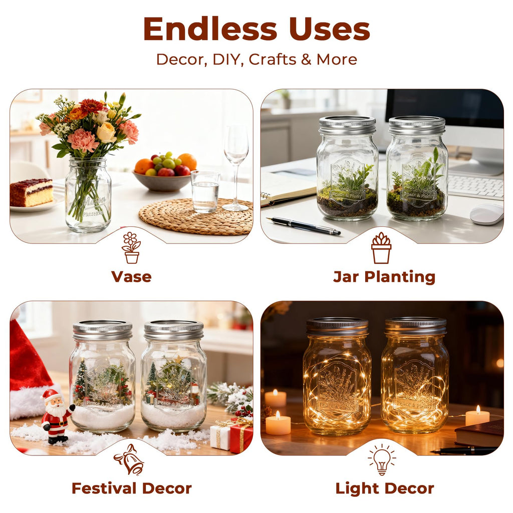 16oz 12 Pack Mason Jars with Airtight Lids U5647