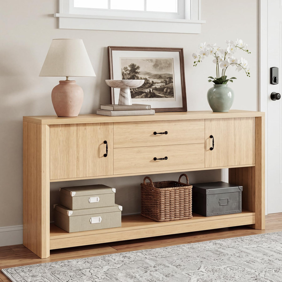 Oak Console Table with Storage Drawers Z4659