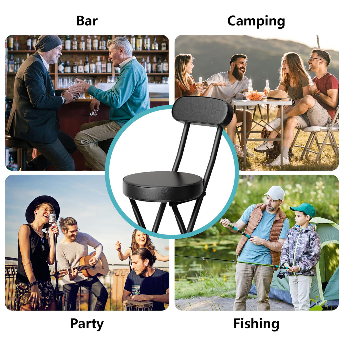 Cushioned Black Folding Stool W922